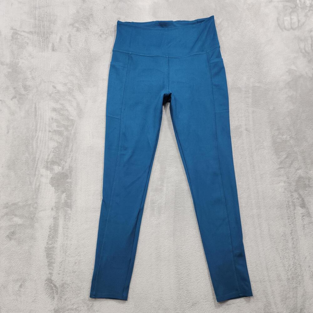 Danskin Leggings Womens M Blue High Rise Ankle Pockets Yoga Gym Running Workout